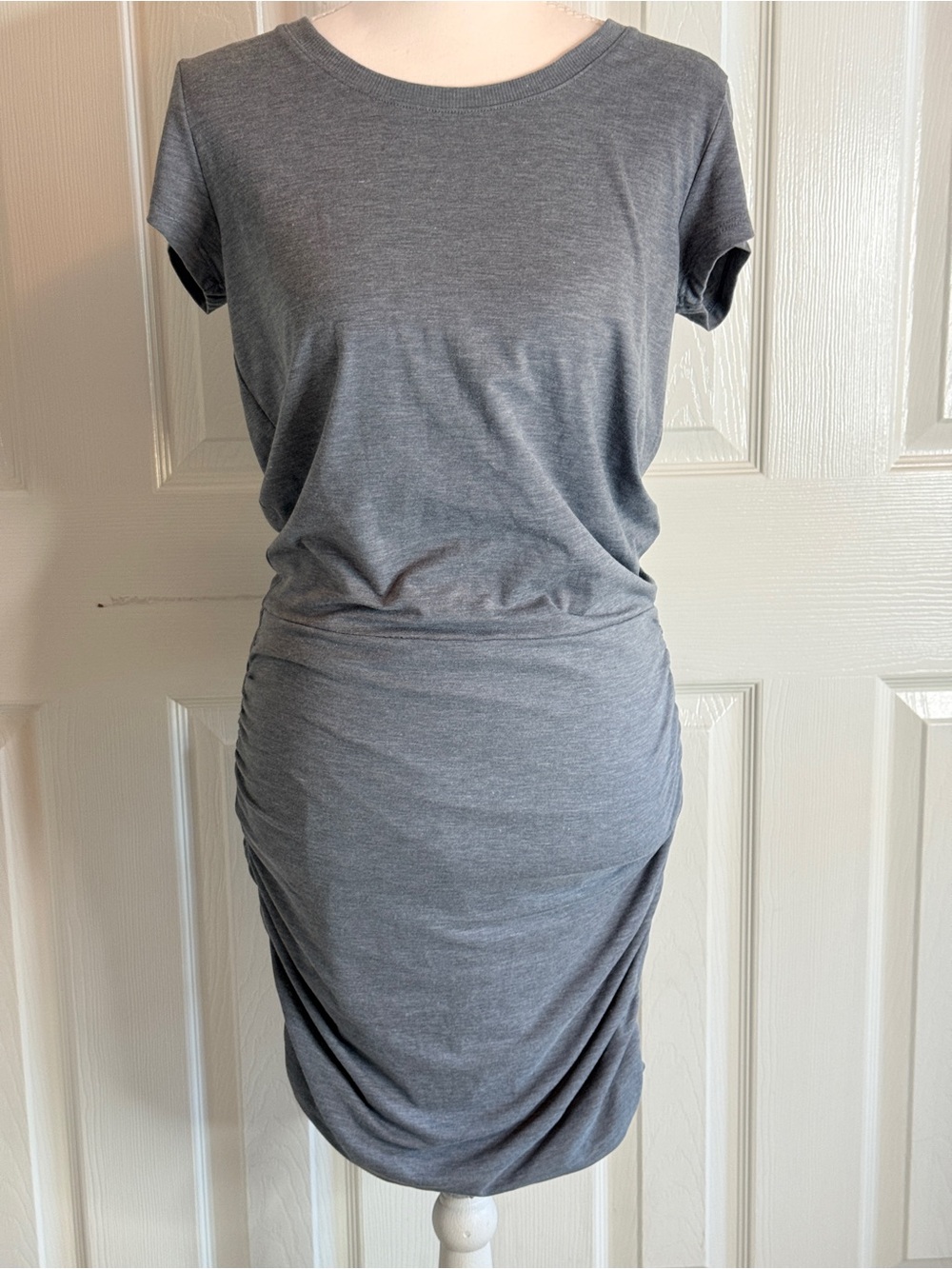 Athleta Topanga Ruched Tee Dress Heather Gray Size S EUC